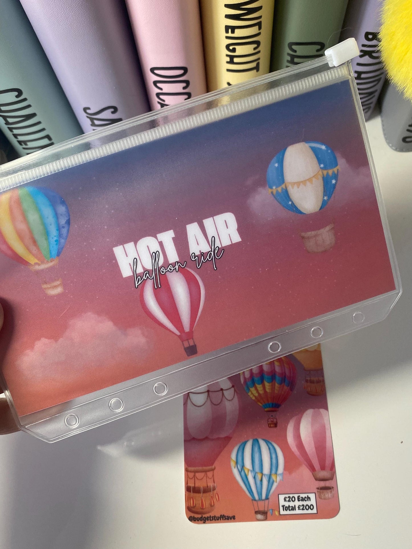 Hot Air Balloon Challenge Savings Tracker & wallet, cash Stuffing, Budgeting, A6 binder, Save money, Envelope method, Budget, bucket list