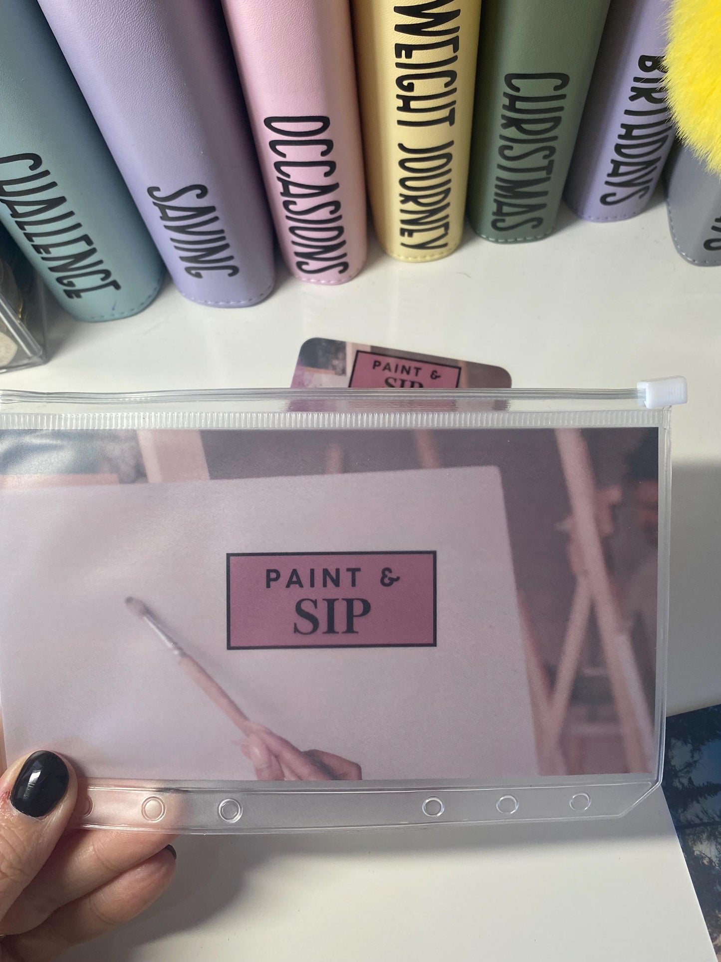 Paint & Sip Challenge Savings Tracker and wallet, cash Stuffing, Budgeting, A6 binder, Save money, Envelope method, Budget, bucket list