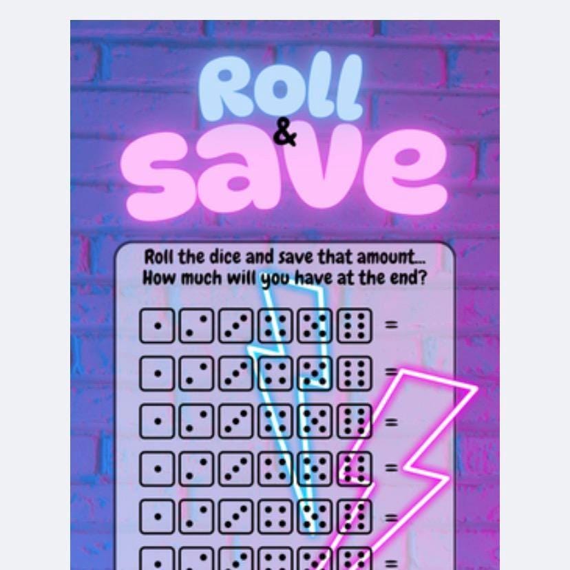 Kids Neon Roll n Save Challenge Savings Tracker and wallet, cash Stuffing, Budgeting, A6 binder, Save money, Envelope method, Budget