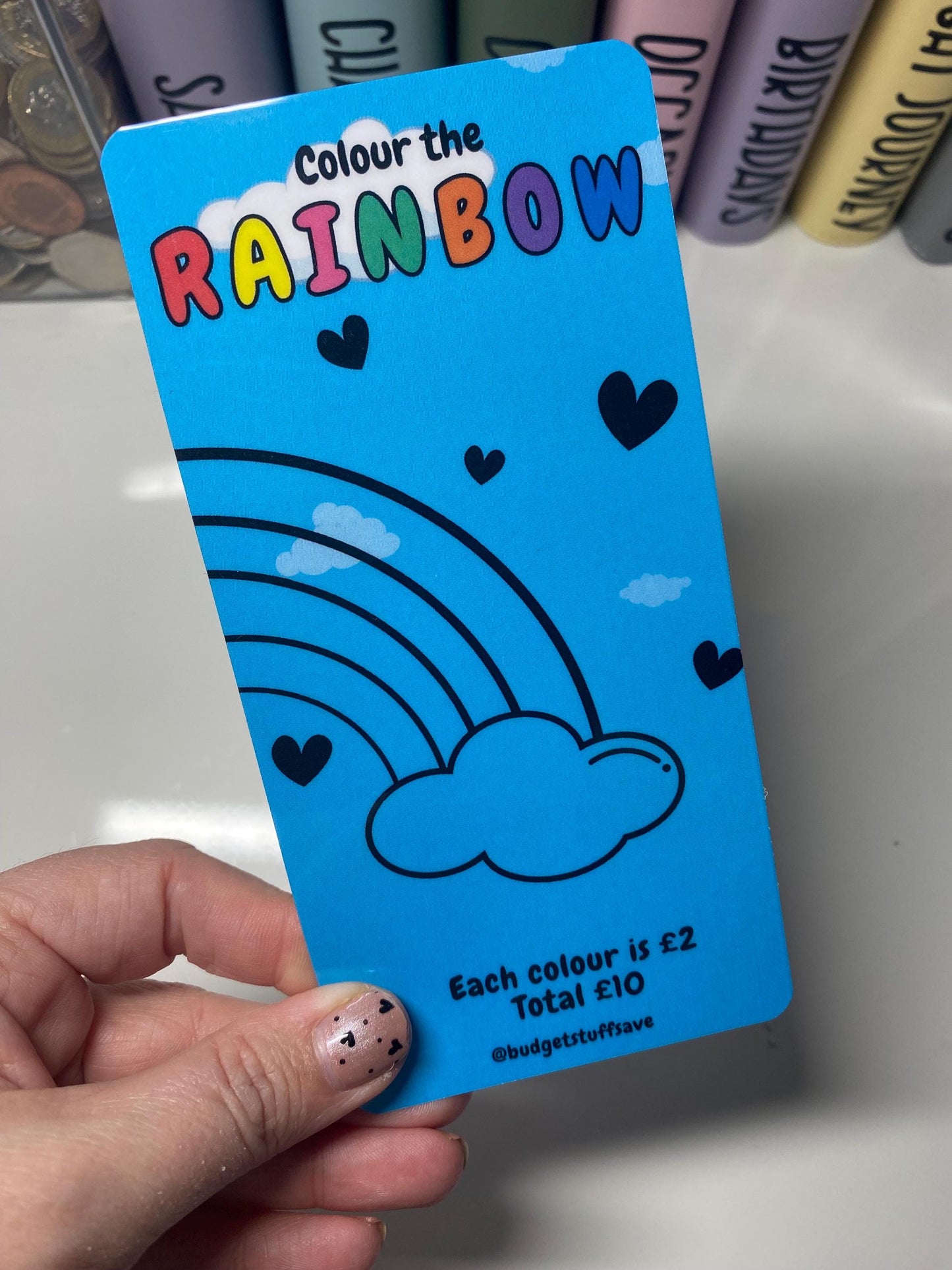 Colour the Rainbow Challenge Savings Tracker and wallet, cash Stuffing, Budgeting, A6 binder, Save money, Envelope method, Budget, kids