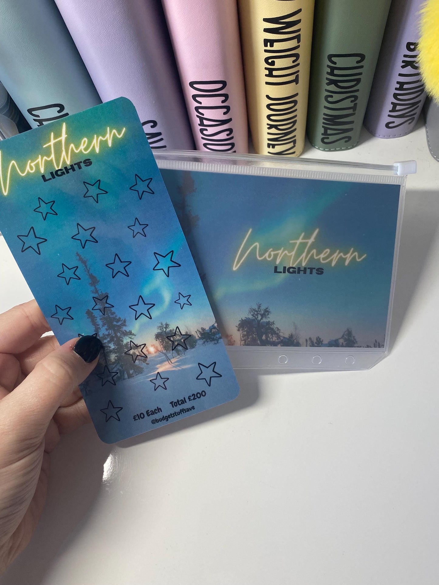 Northern Lights Savings Tracker and wallet, cash Stuffing, Budgeting, A6 binder, Save money, bucket list, Budget, Challenge,