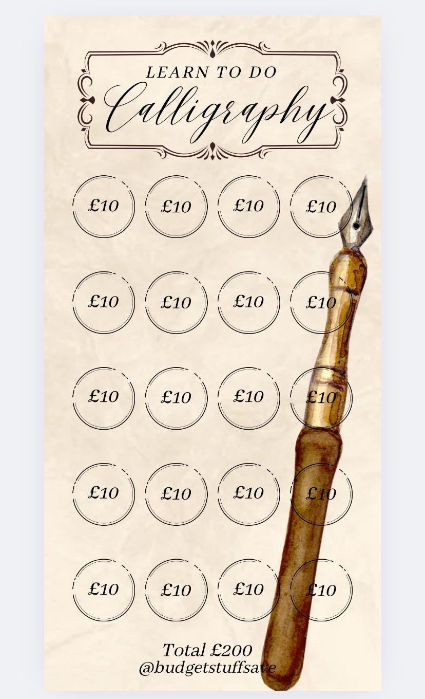Learn Calligraphy Savings Tracker and wallet, cash Stuffing, Budgeting, A6 binder, Save money, Envelope method, Budget, Challenge