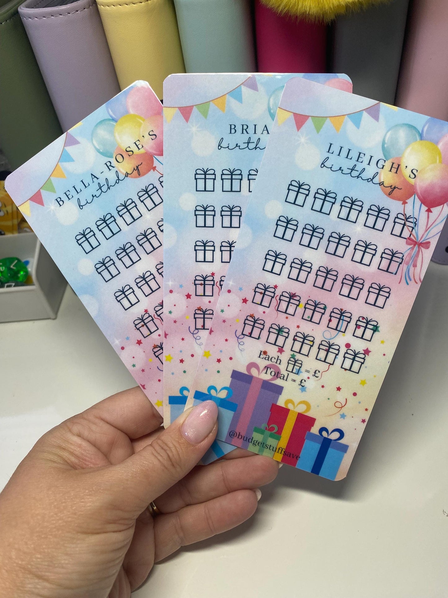 personalised Birthday trackers and Vellum Wallets, Cash Stuffing, Budgeting