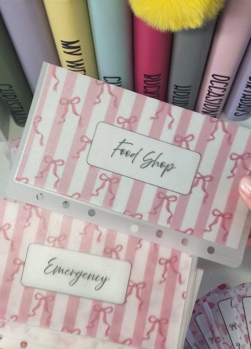 Pink Bow Bundle (No Binder)Cash Stuffing, Budgeting, Choice of Colours, Money, Organise, Save, Budget, Storage
