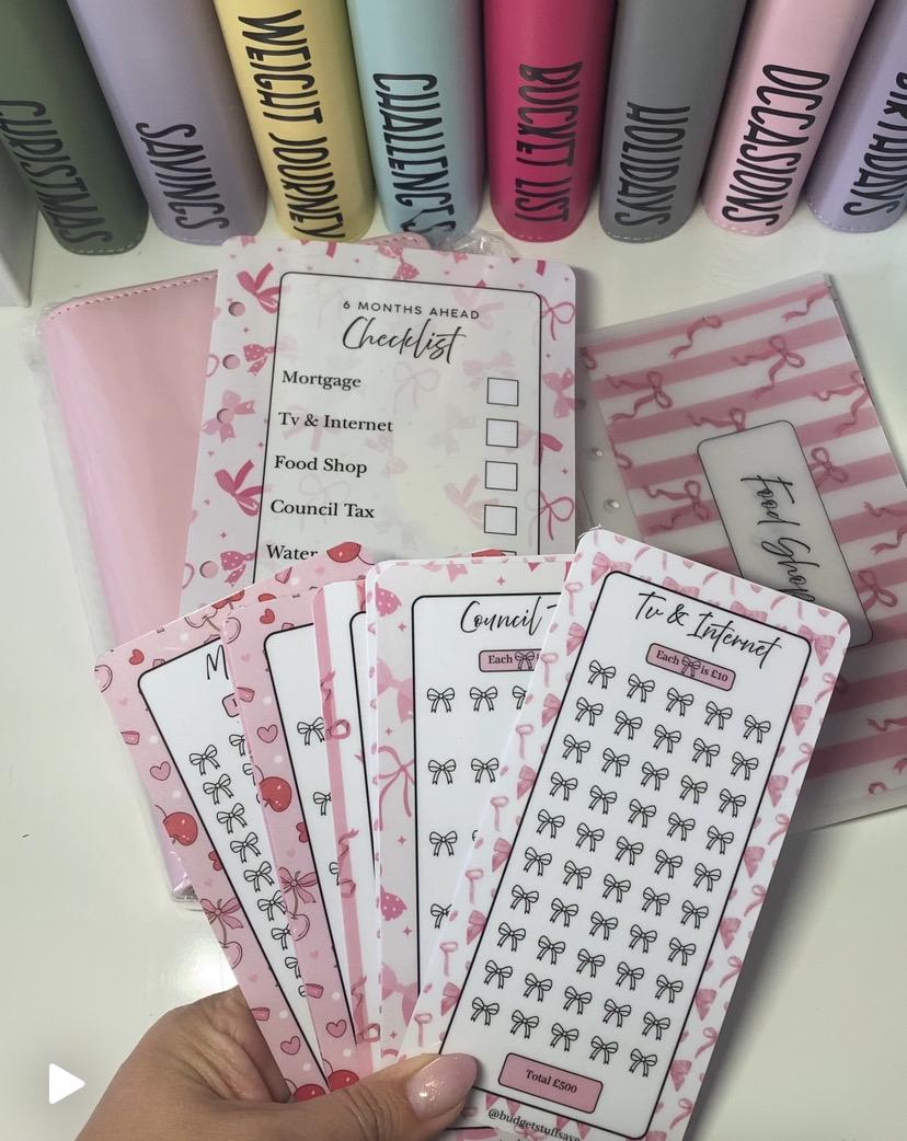 Pink Bow Binder Bundle, Cash Stuffing, Budgeting, Choice of Colours, Money, Organise, Save, Budget, Storage