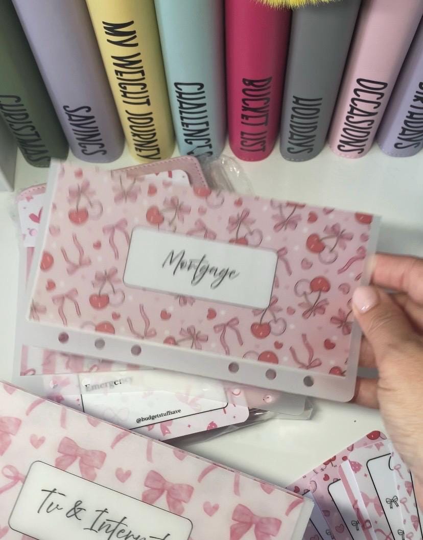 Pink Bow Bundle (No Binder)Cash Stuffing, Budgeting, Choice of Colours, Money, Organise, Save, Budget, Storage