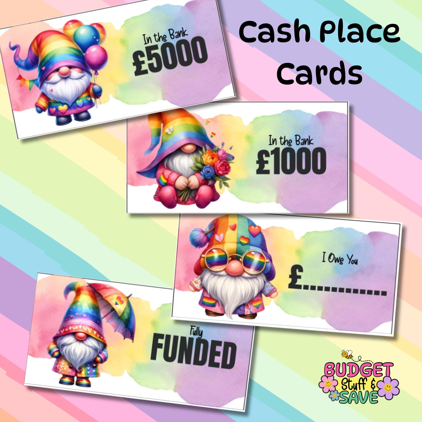 Gonk In the bank place cards, I owe you, fully funded tracker for Cash Stuffing, Budgeting, Wallets, Save, Cash, Organise