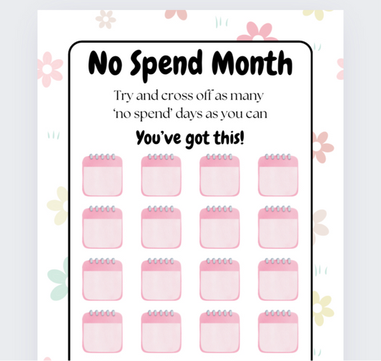 No Spend Monthly Tracker, Cash Stuffing