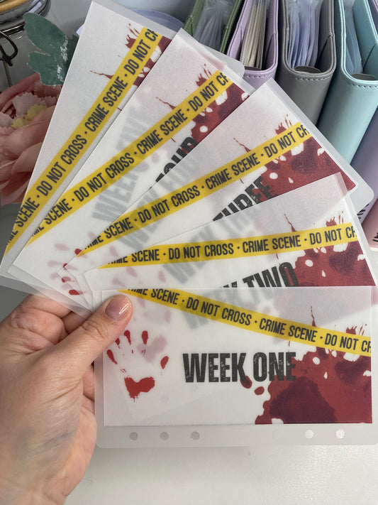 Week 1-5 CRIME SCENE themed Vellum Wallets A6