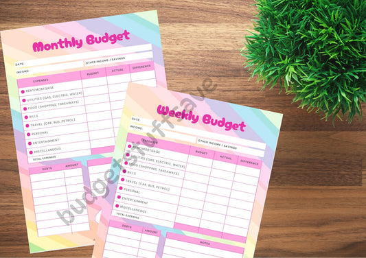 Weekly and Monthly Budget Sheets DIGITAL DOWNLOAD