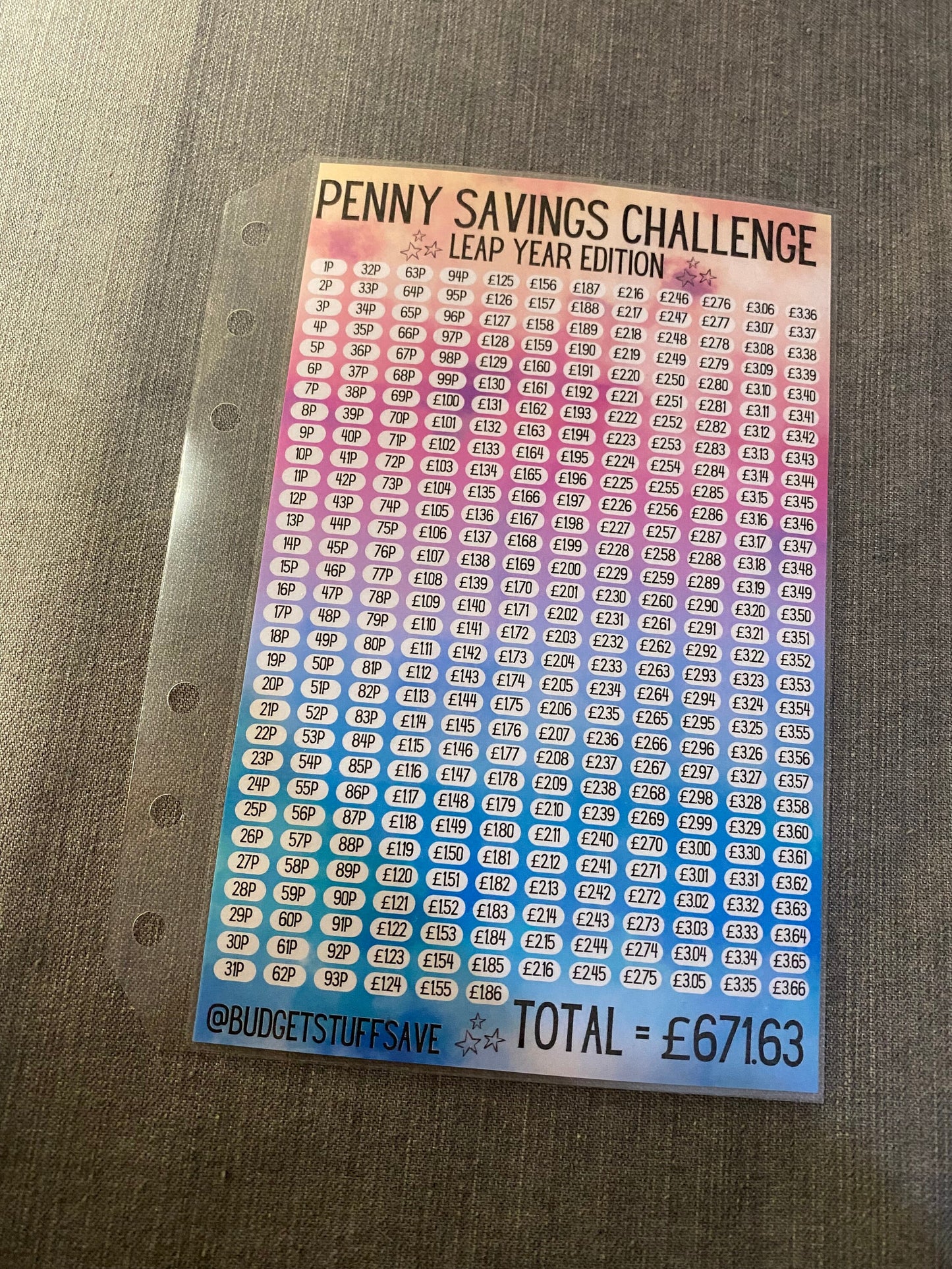 A6 Penny Savings Challenge Leap Year Edition