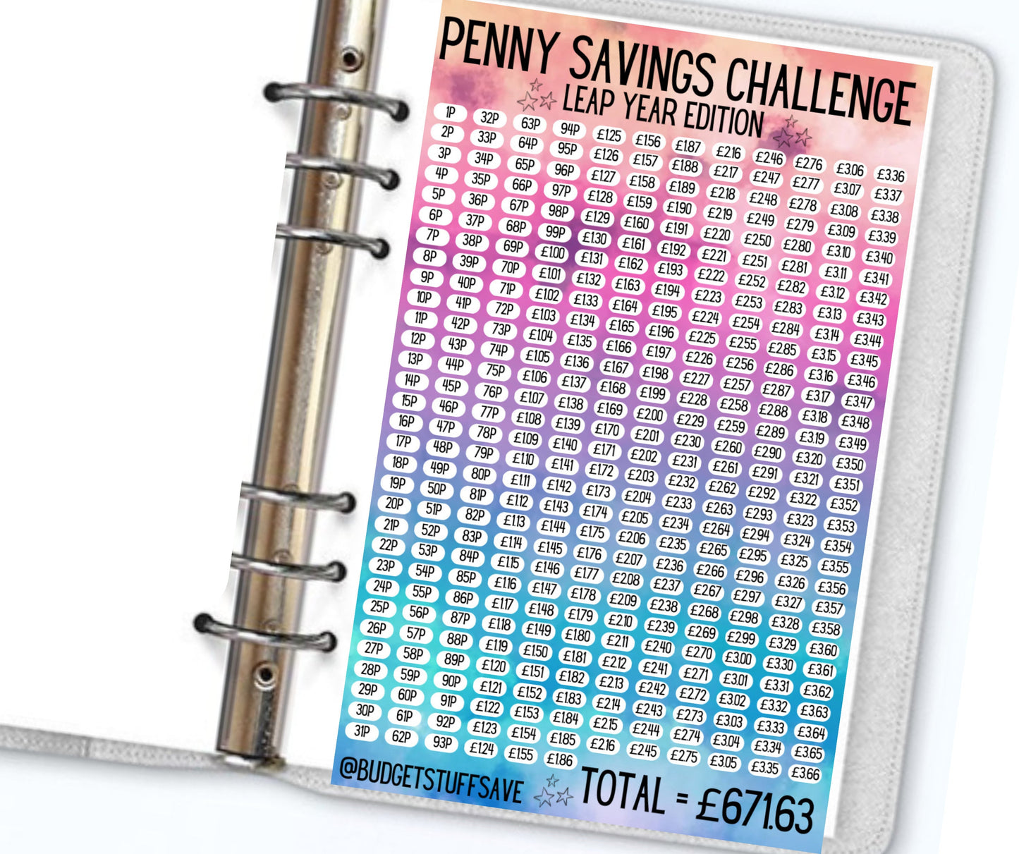 A6 Penny Savings Challenge Leap Year Edition