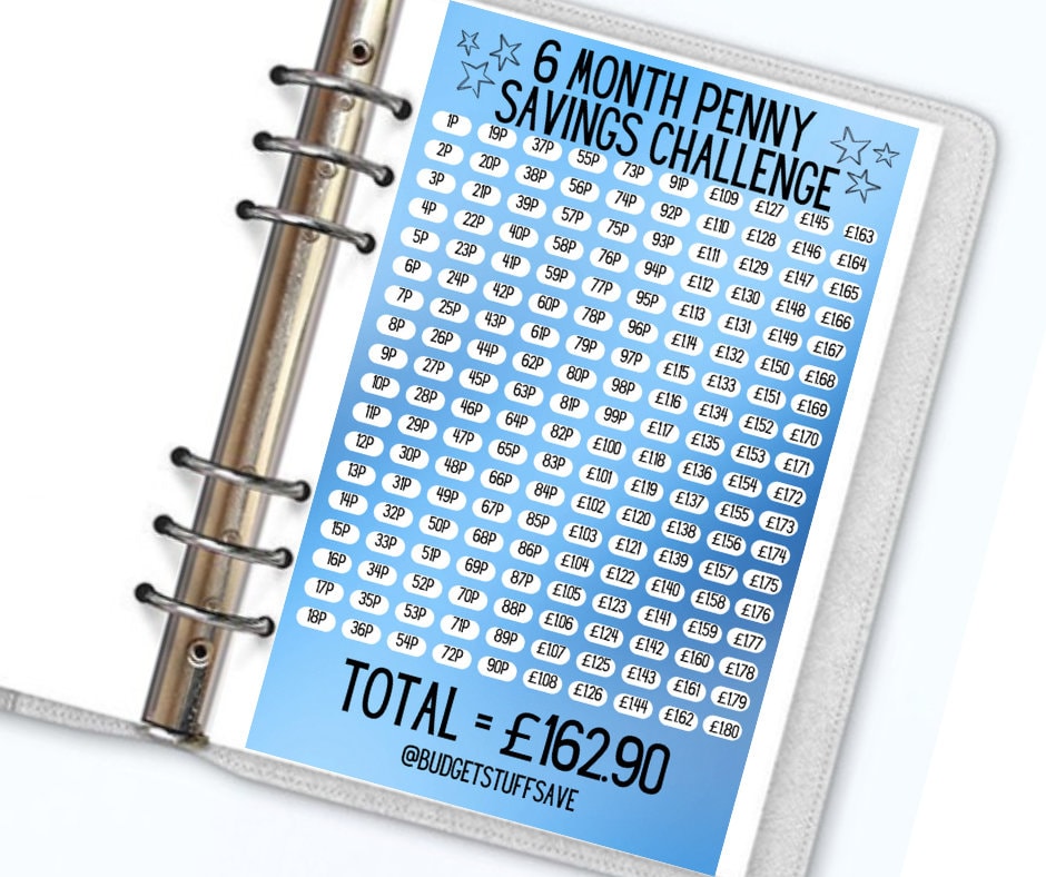 6 month Penny Saving Challenge A6 Sized