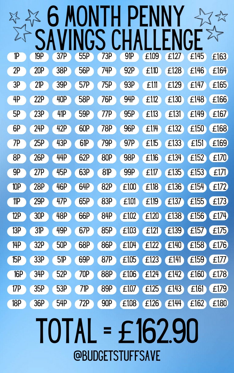 6 month Penny Saving Challenge, Perfect for kids