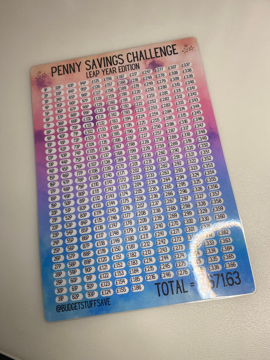 A4 sized Penny savings Challenge, Cash Stuffing, Budgeting, Save Money