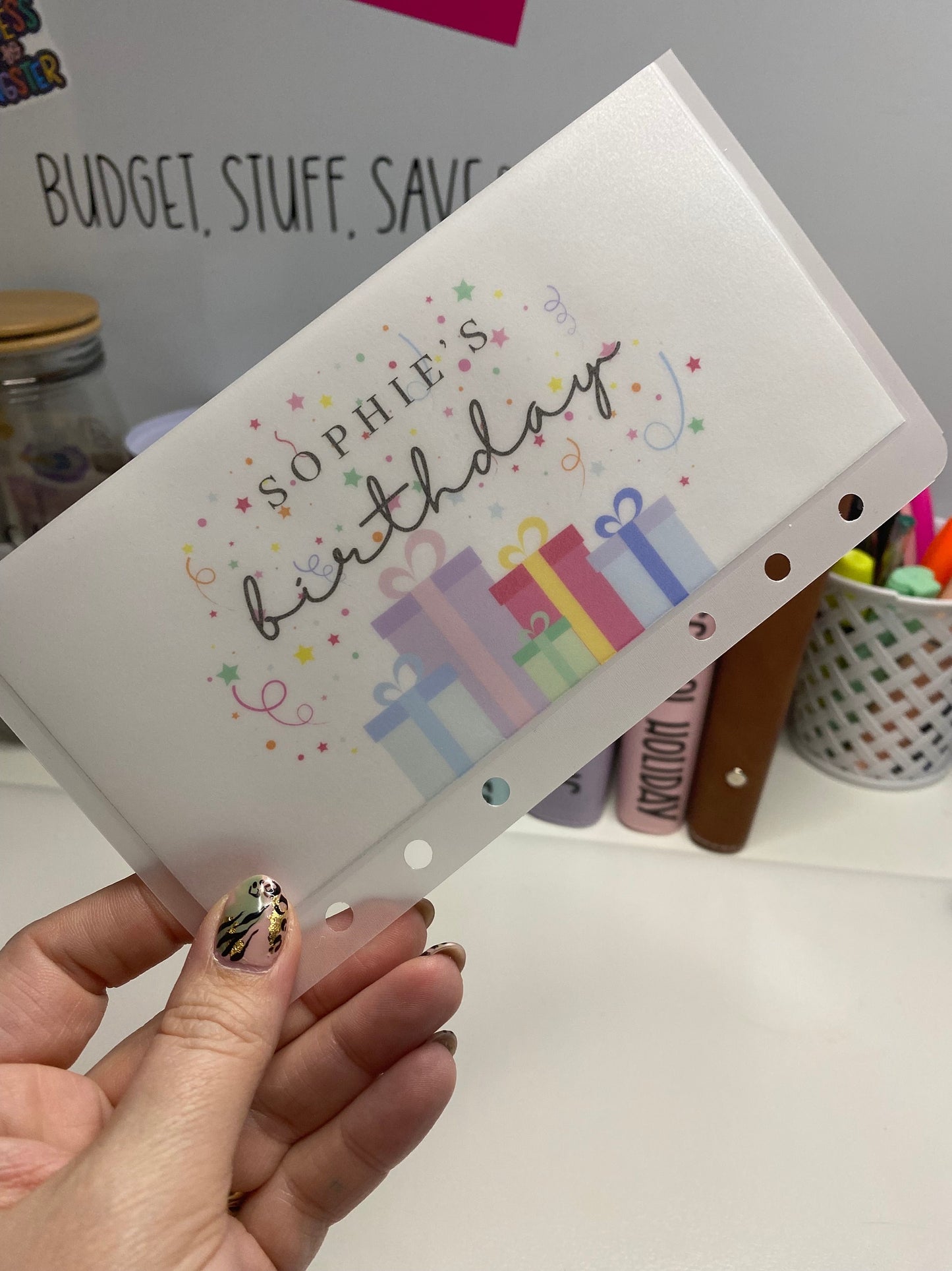 personalised Birthday Vellum Wallets, Cash Stuffing, Budgeting