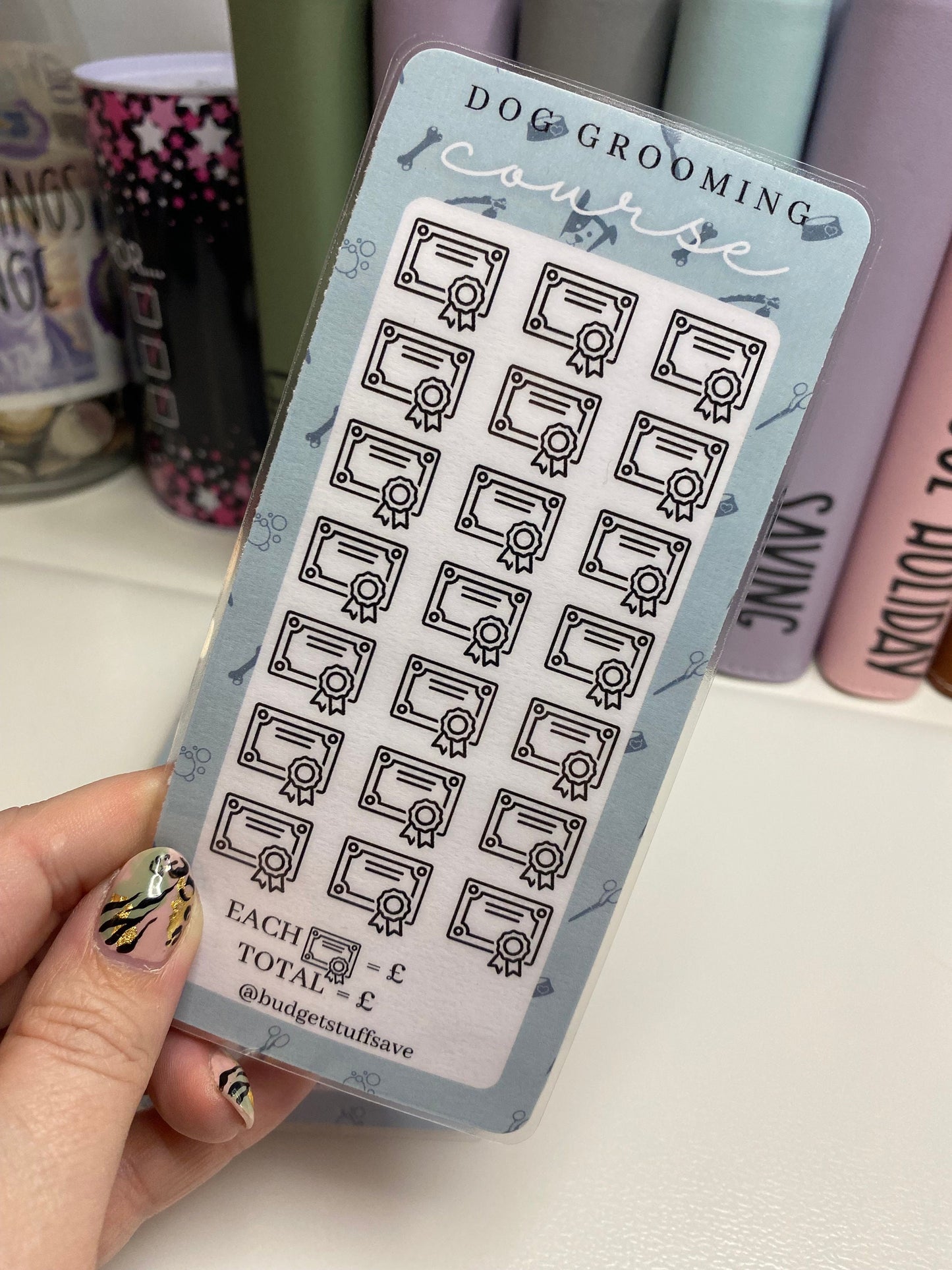 Training to be a Dog Groomer Savings Tracker, cash Stuffing, Budgeting