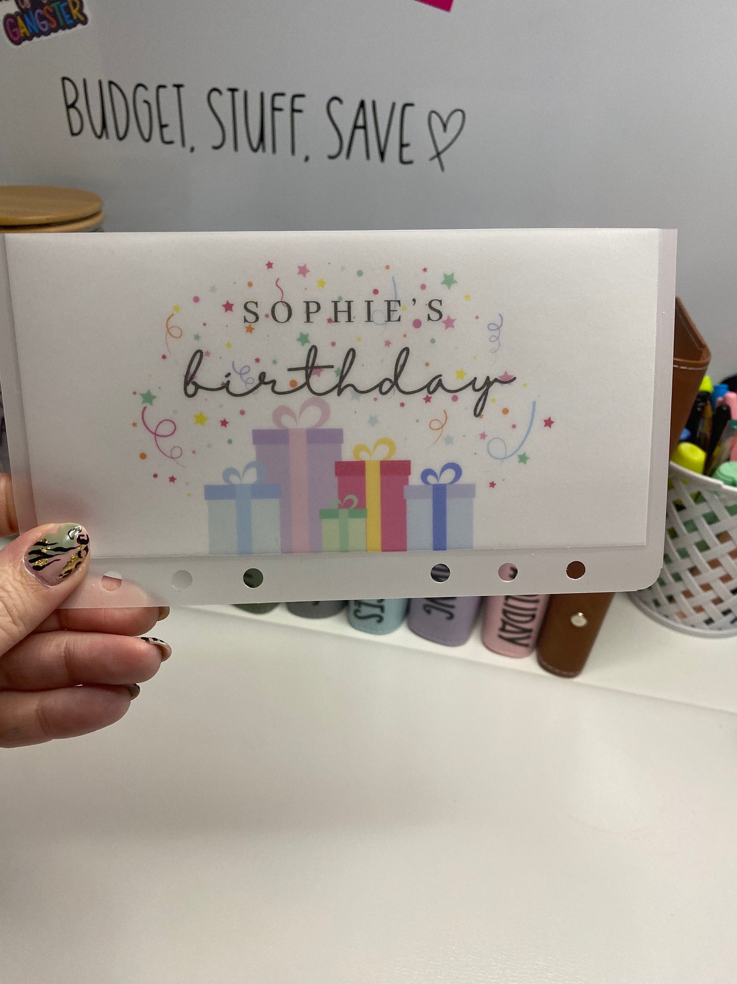 personalised Birthday trackers and Vellum Wallets, Cash Stuffing, Budgeting
