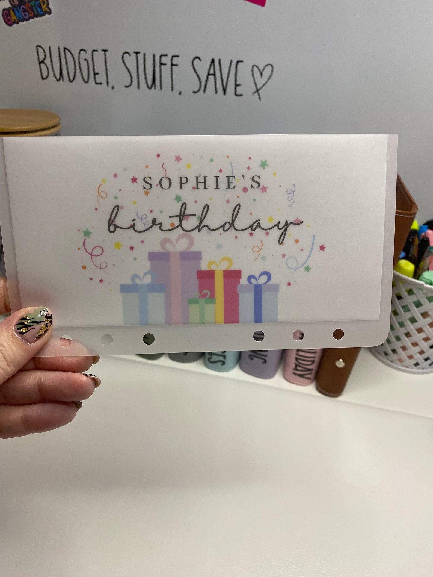 personalised Birthday Vellum Wallets, Cash Stuffing, Budgeting