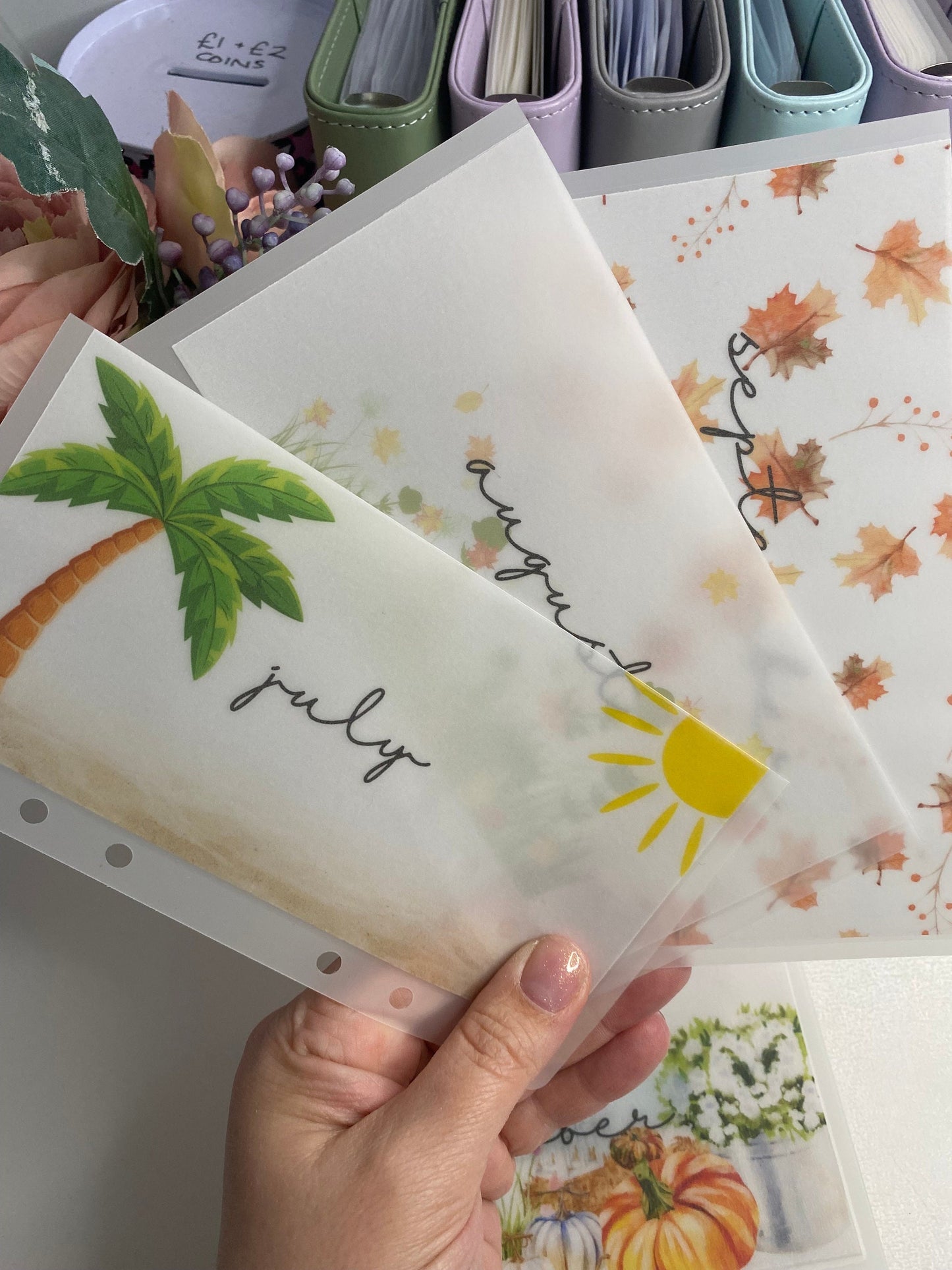 Monthly Vellum Wallets and/or trackers, Set of 12, weekly/monthly cash stuffing