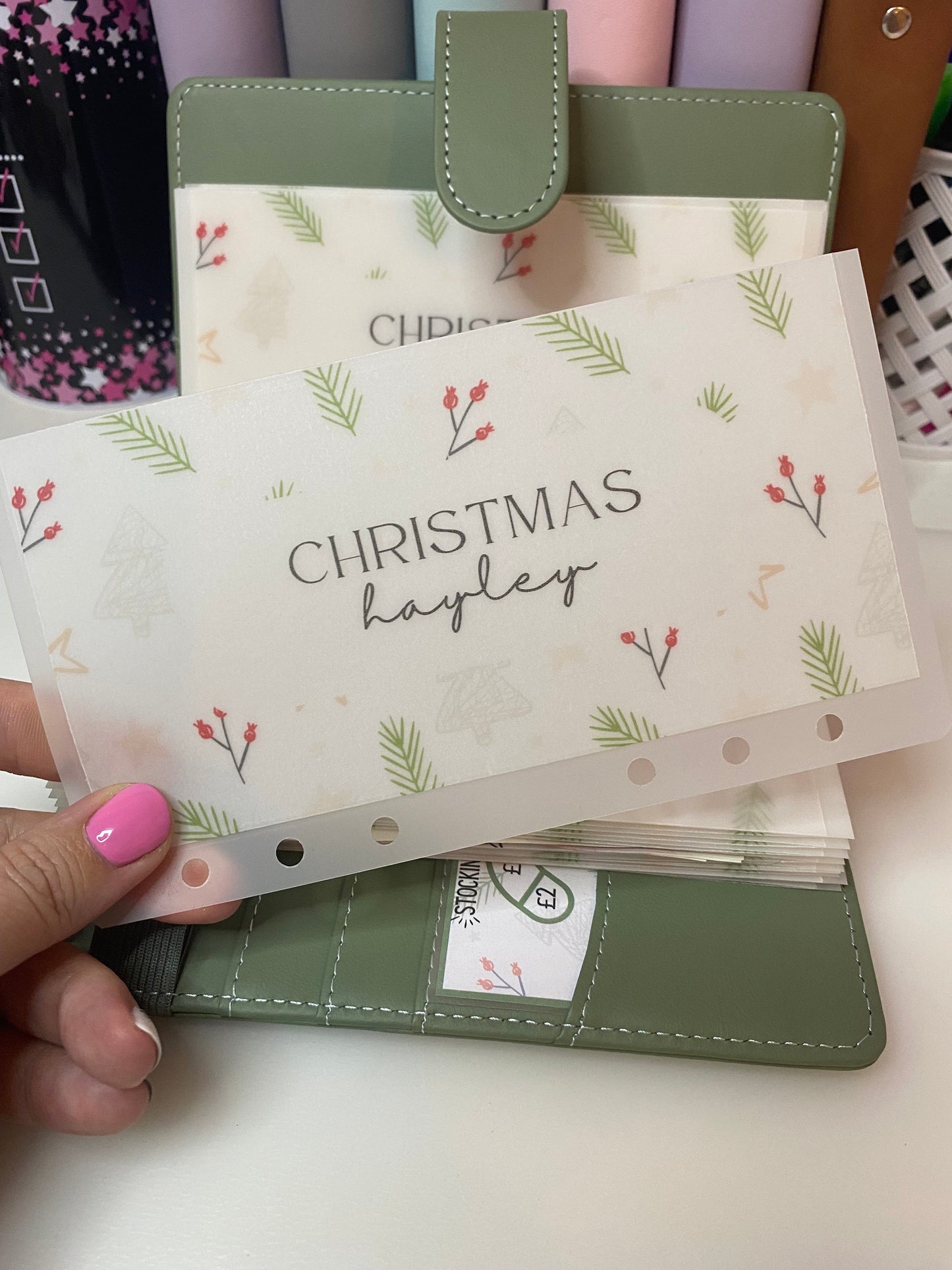 Christmas Vellum Wallets, Personalised,  Green Design
