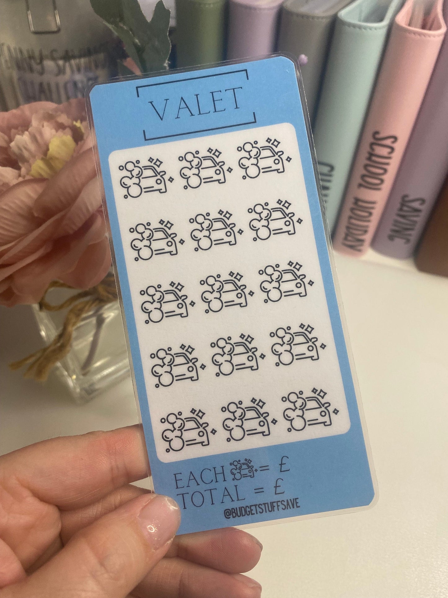 Blue Car VALET savings tracker, budgeting, Cash stuffing
