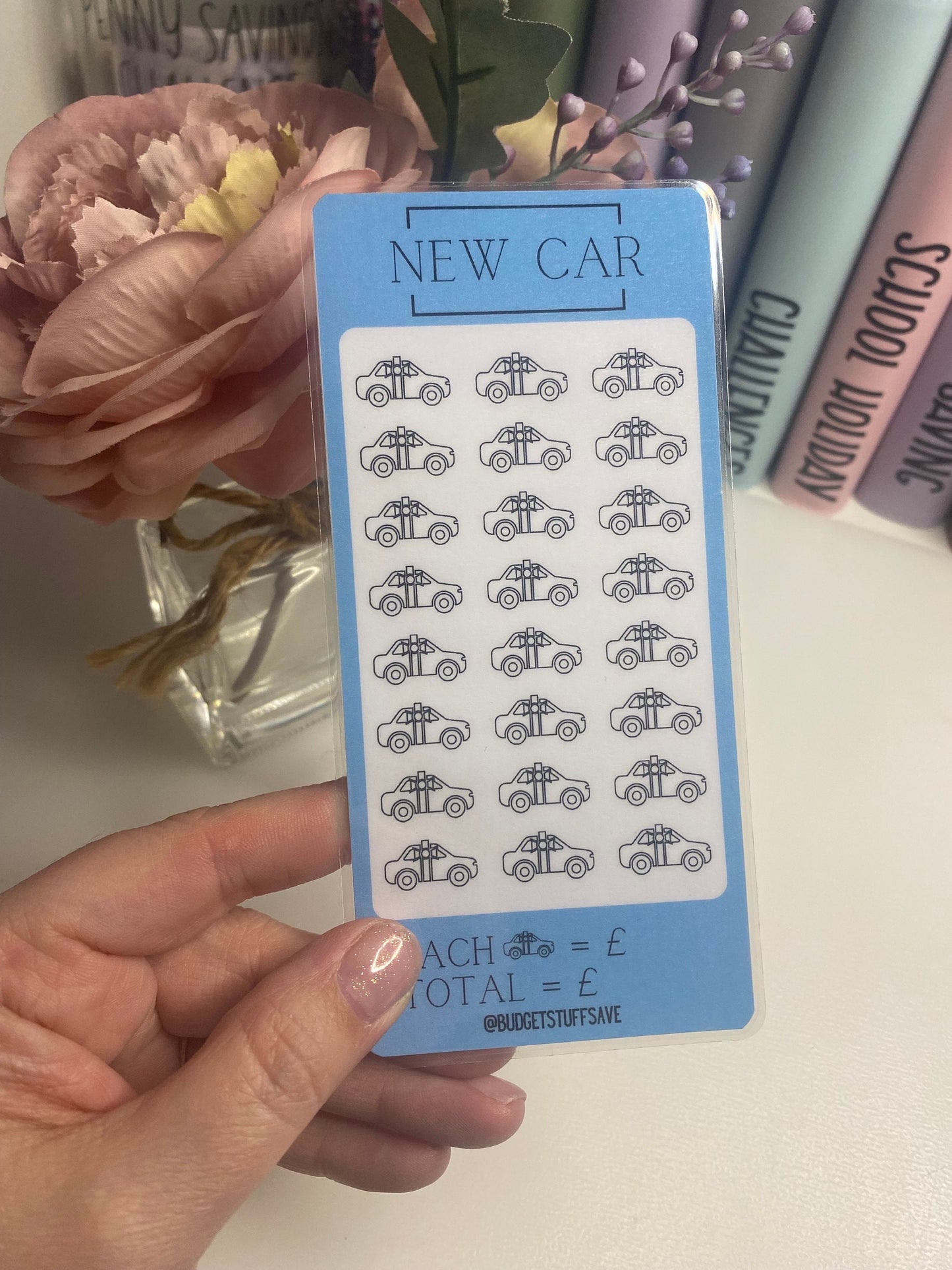 Blue NEW CAR savings tracker, budgeting, Cash stuffing