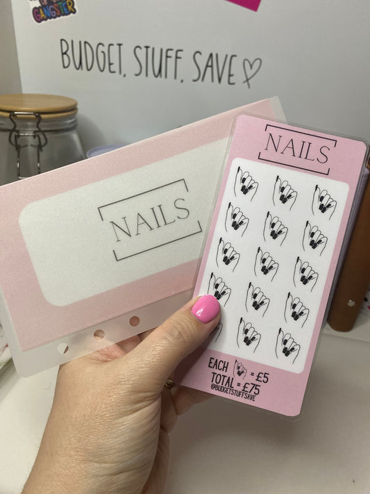 Nails Savings Tracker and vellum wallet, Cash Stuffing, Budgeting
