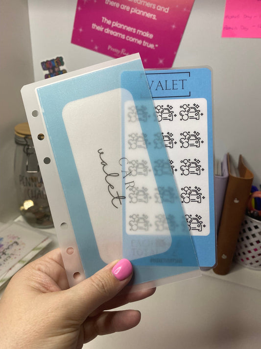 Car Valet Savings Tracker and vellum wallet, Cash Stuffing, Budgeting