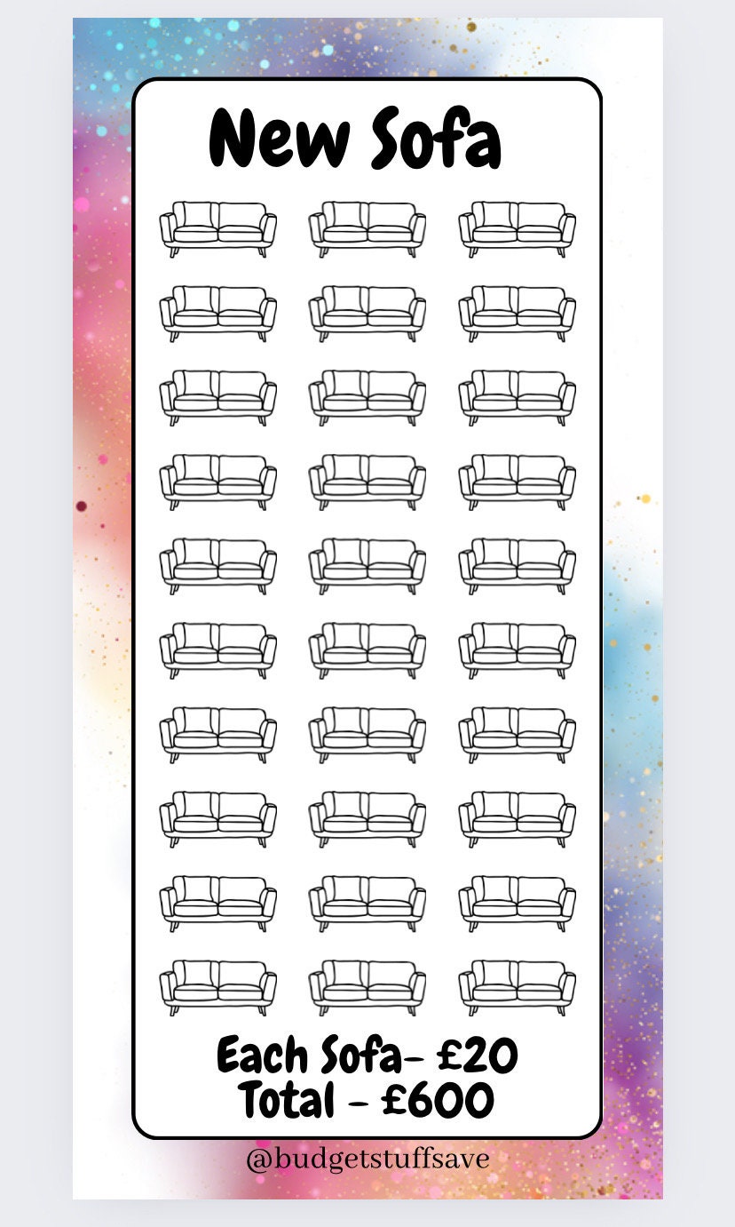 New Sofa Savings Tracker, cash Stuffing, Budgeting, A6 binder, Save money,  Envelope method, Budget, Challenge