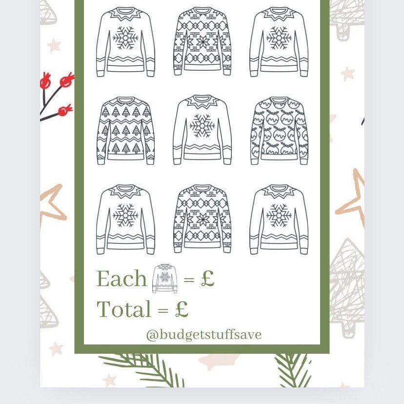 Christmas Clothing Savings Tracker, Cash Stuffing, Budgeting, Christmas Jumper Day