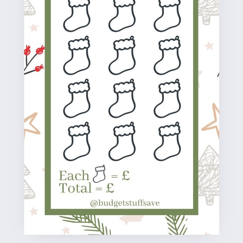 Christmas Stockings Savings Tracker, Cash Stuffing, Budgeting, Christmas Eve