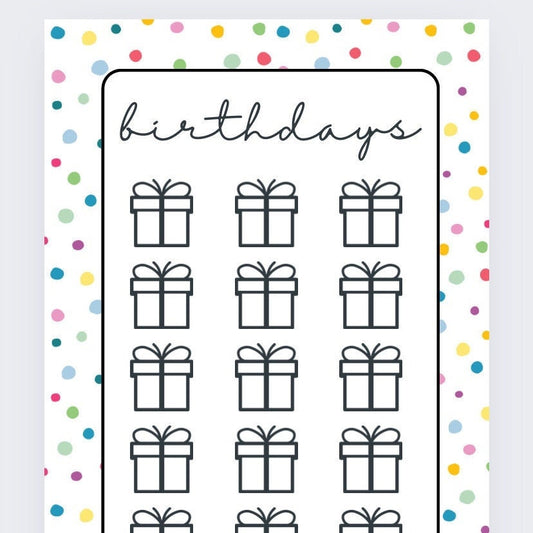 Spotty Birthday Tracker and  Vellum Wallet, Cash Stuffing