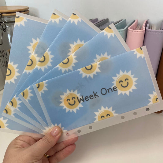 Week 1-5 SUNSHINE Vellum Wallets, weekly/monthly cash stuffing