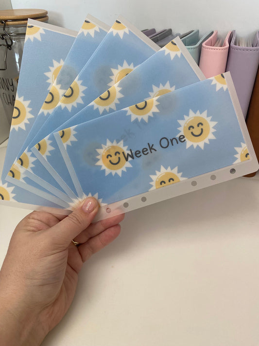 Week 1-5 SUNSHINE Vellum Wallets, weekly/monthly cash stuffing