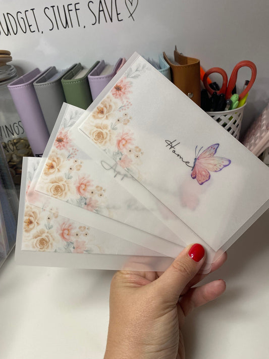 Peach Butterfly A6 VELLUM Wallet, Cash Stuffing