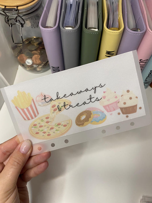 Takeaways and treats A6 Vellum Wallet and tracker for Cash Stuffing, Budgeting, Wallets, Save, Cash, Organise