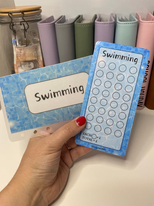 Swimming Savings Tracker and wallet, cash Stuffing, Budgeting, A6 binder, Save money,  Envelope method, Budget, Challenge