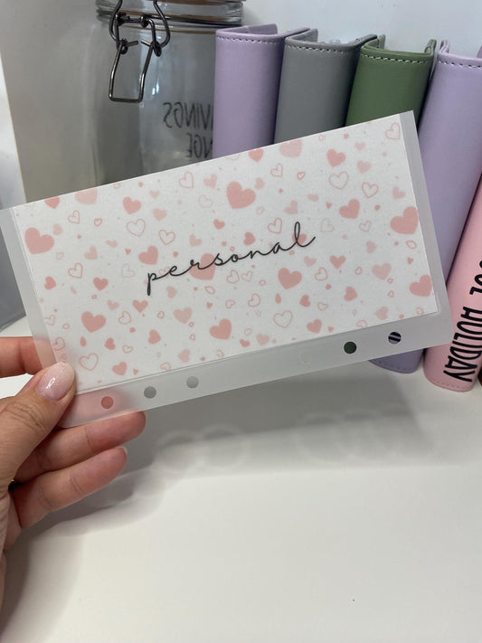 A6 Personalised Hearts Vellum Wallets for Cash Stuffing, Budgeting, Wallets, Save, Cash, Organise