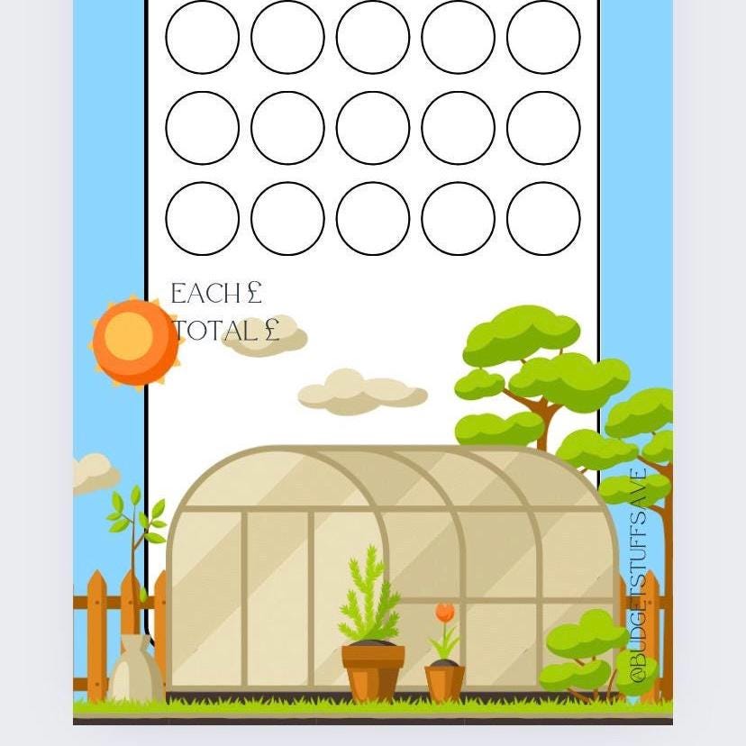 Greenhouse themed Savings Tracker, cash Stuffing, Budgeting, A6 binder, Save money,  Envelope method, Budget, Challenge