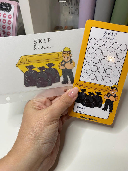 Skip hire Savings Tracker and wallet, cash Stuffing, Budgeting, A6 binder, Save money,  Envelope method, Budget, Challenge