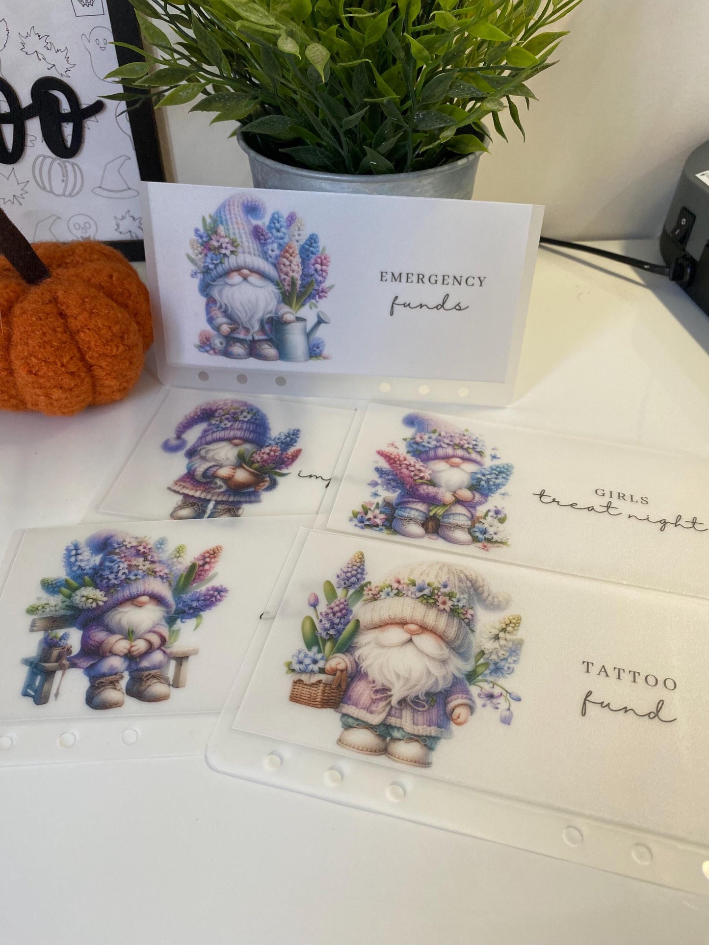 A6 Personalised Hyacinth Flower Gonk trackers and Vellum Wallets for Cash Stuffing, Budgeting, Wallets, Save, Cash, Organise