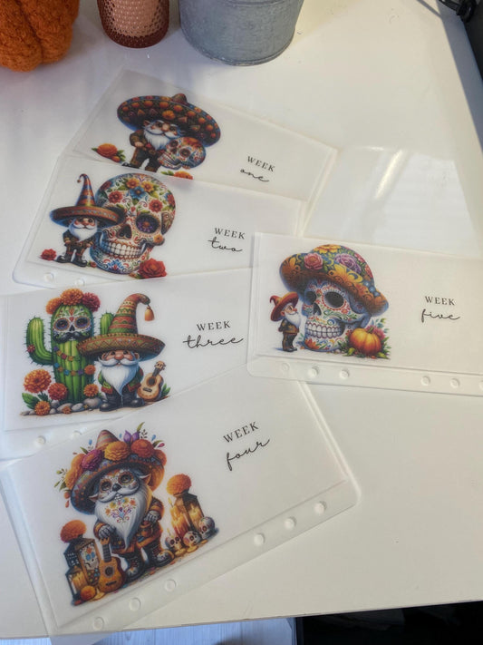 Week 1-5 Sugar Skulls Vellum Wallets, weekly/monthly cash stuffing