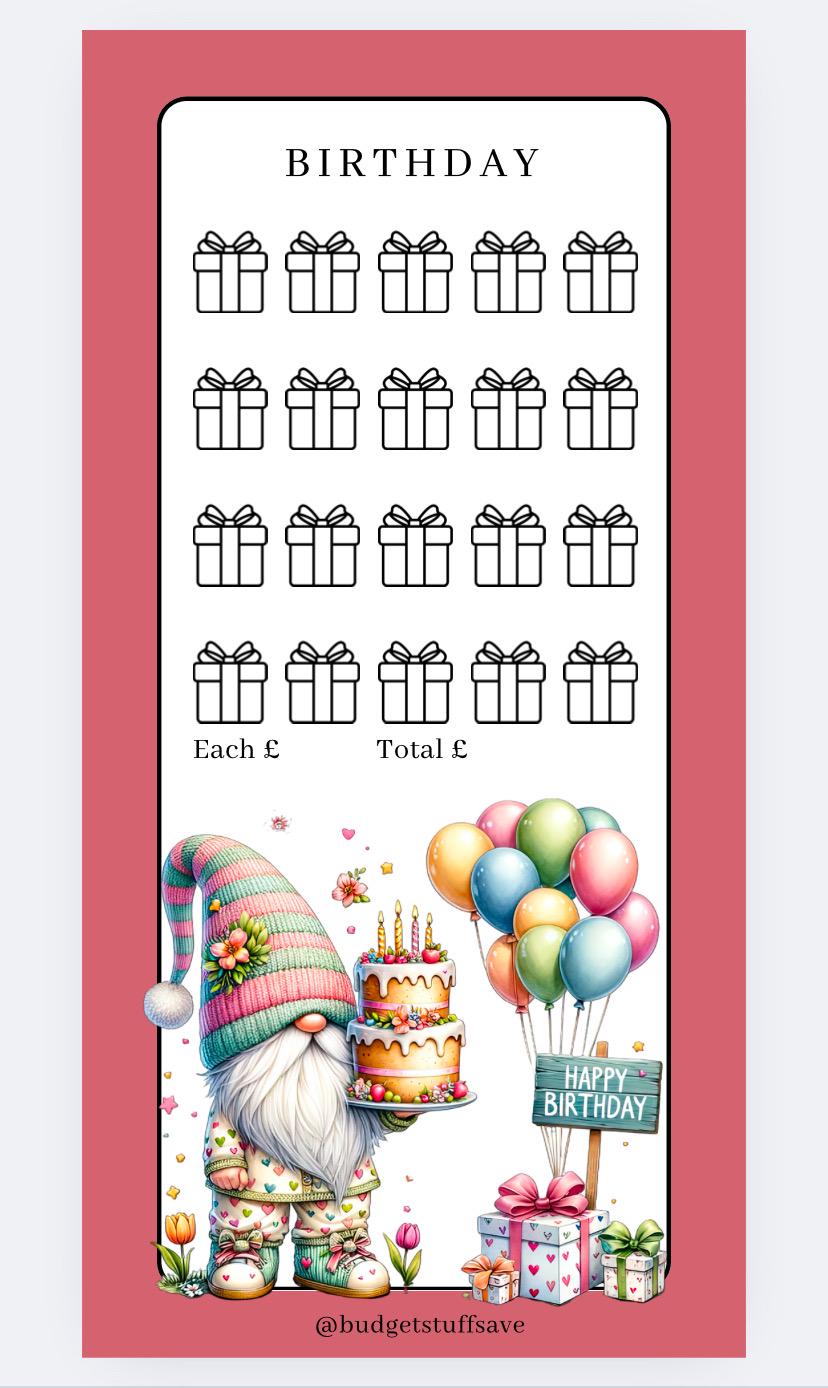 Birthday Gonks Savings Tracker and wallet, cash Stuffing, Budgeting, A6 binder, Save money,  Envelope method, Budget, Challenge