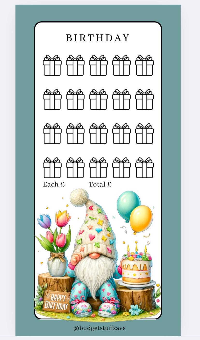 Birthday Gonks Savings Tracker and wallet, cash Stuffing, Budgeting, A6 binder, Save money,  Envelope method, Budget, Challenge