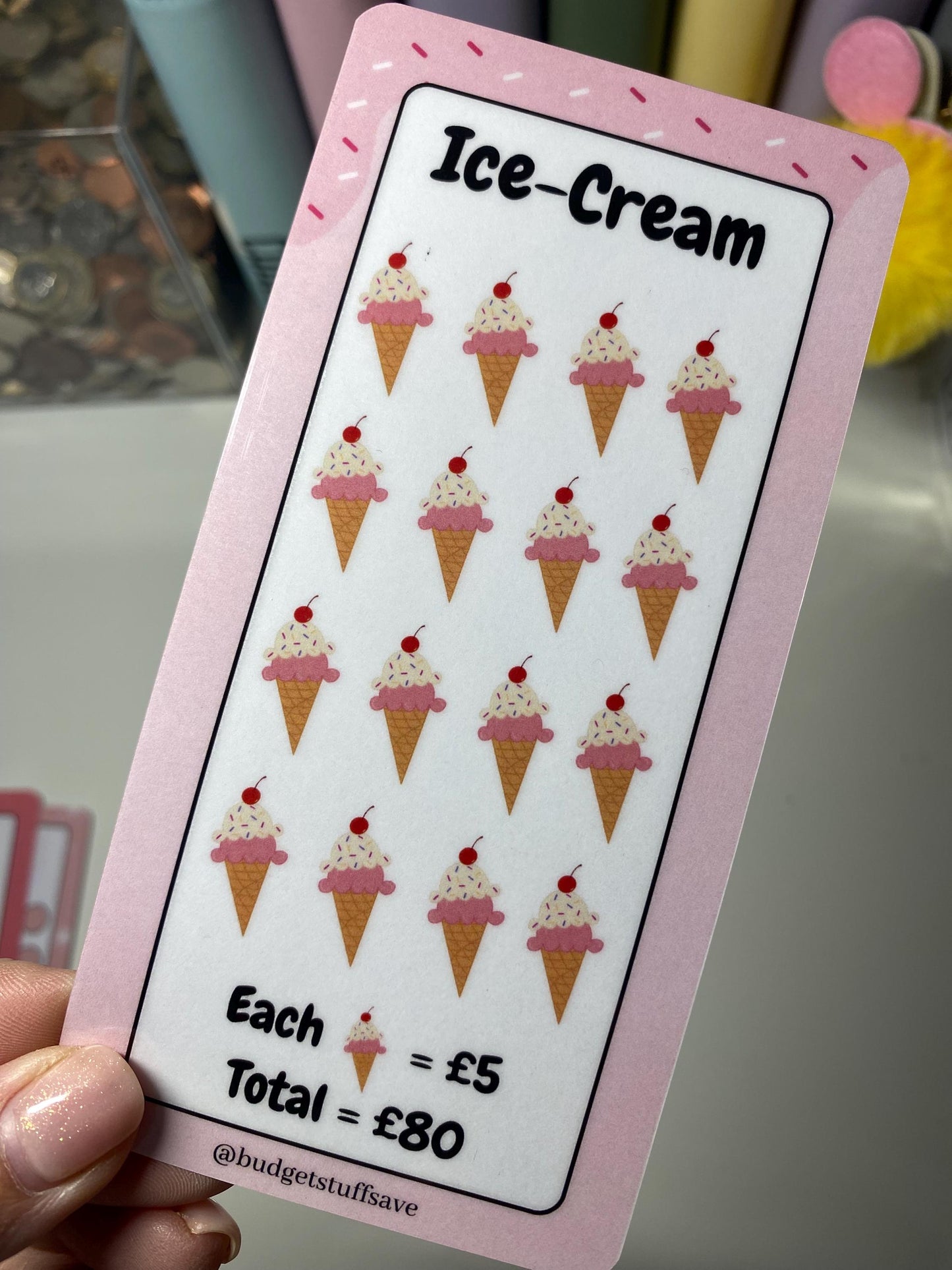 Ice Cream Savings Tracker, Cash Stuffing, Budget Binder Trackers, Save Money, Cash Envelopes, Budgeting, Money Saving Challenges