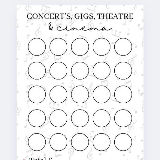 Concerts, Gigs & theatre Savings Tracker and wallet, cash Stuffing, Budgeting, A6 binder, Save money,  Envelope method, Budget, Challenge