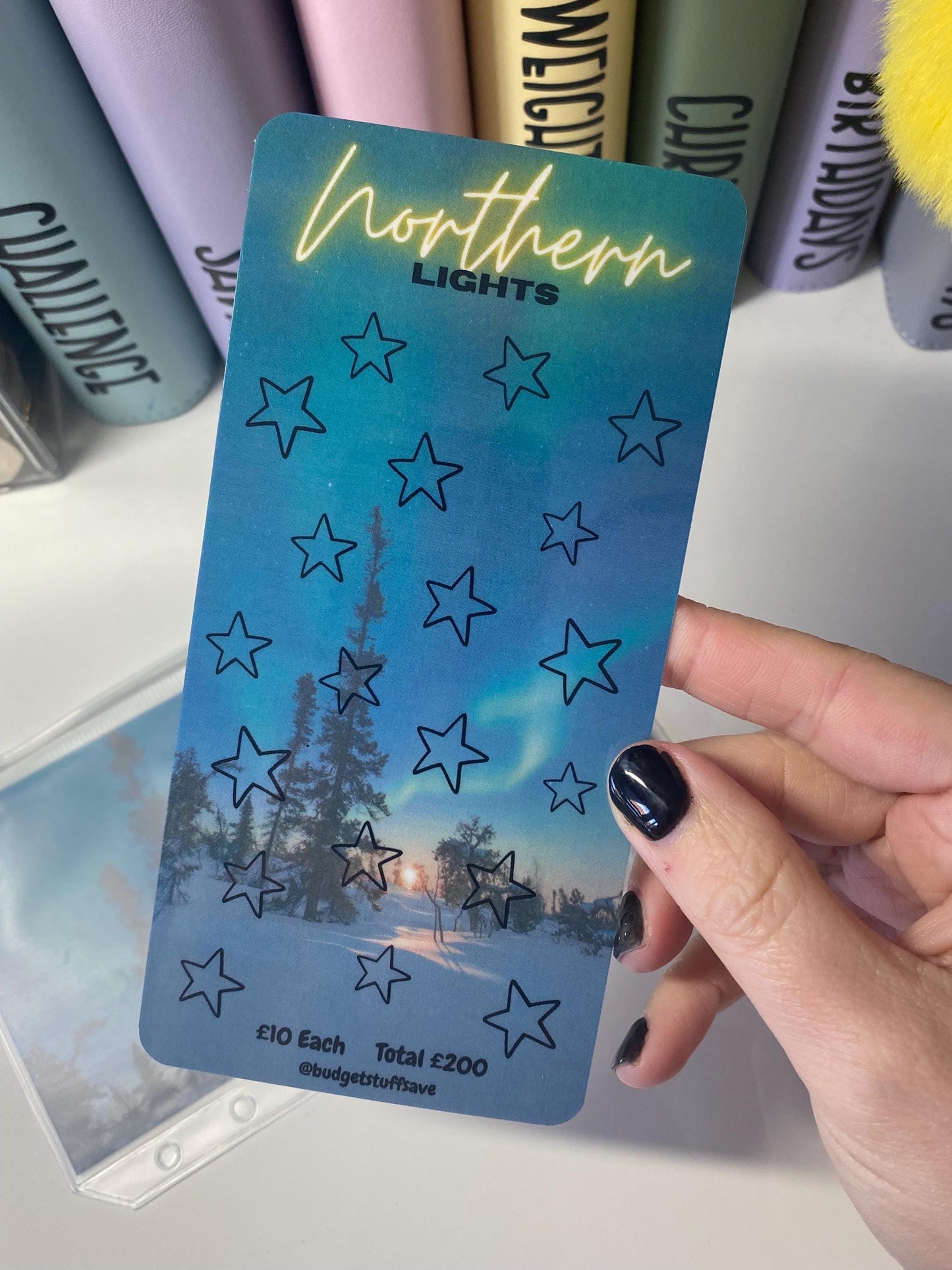 Northern Lights Savings Tracker and wallet, cash Stuffing, Budgeting, A6 binder, Save money, bucket list, Budget, Challenge,