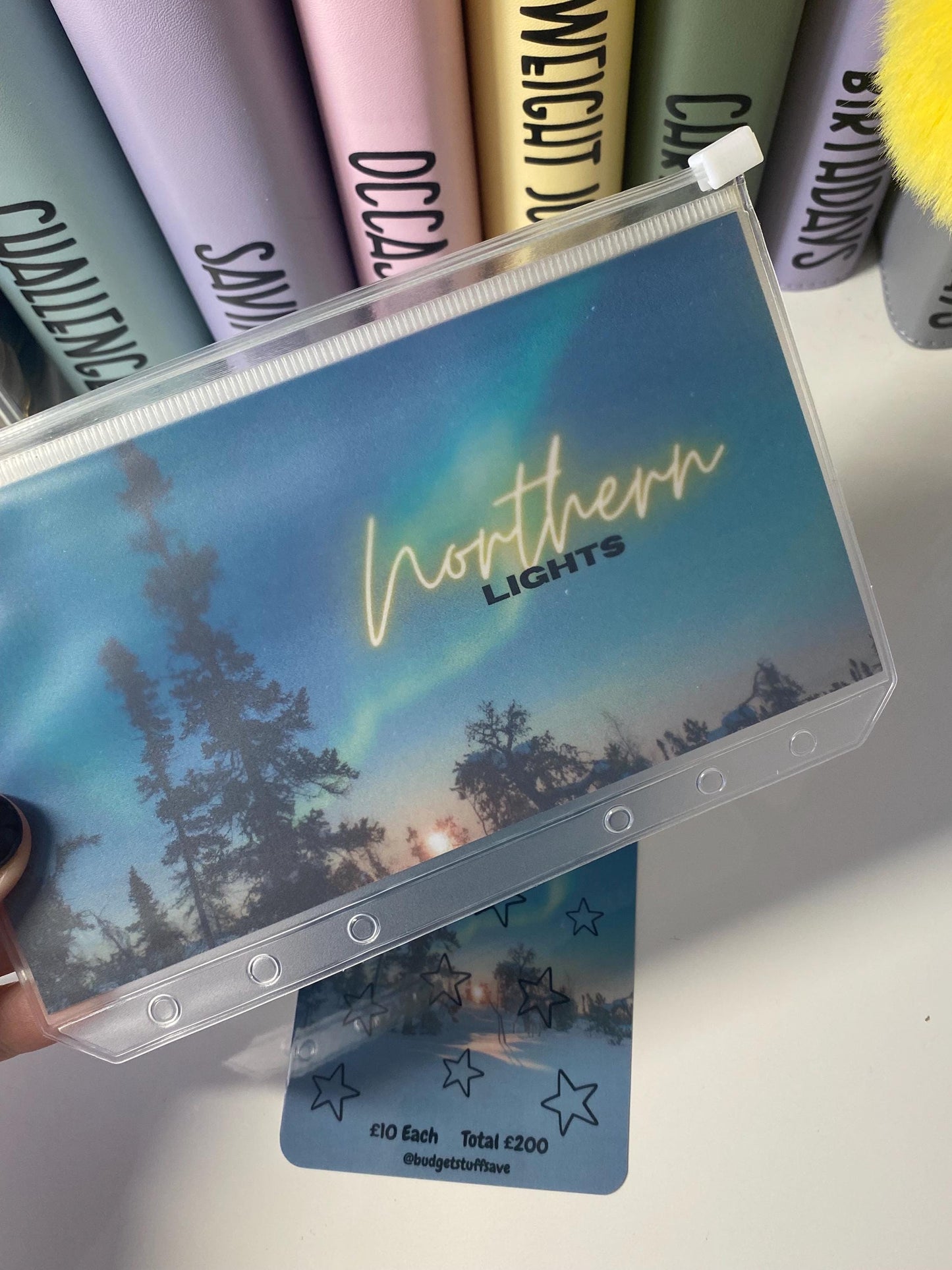 Northern Lights Savings Tracker and wallet, cash Stuffing, Budgeting, A6 binder, Save money, bucket list, Budget, Challenge,