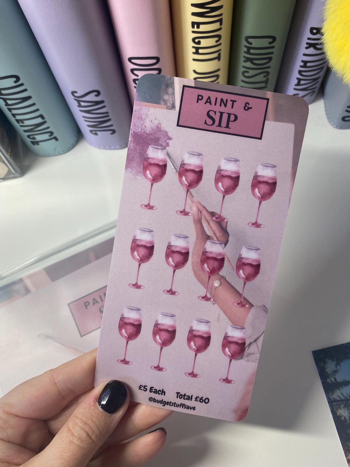 Paint & Sip Challenge Savings Tracker and wallet, cash Stuffing, Budgeting, A6 binder, Save money,  Envelope method, Budget, bucket list
